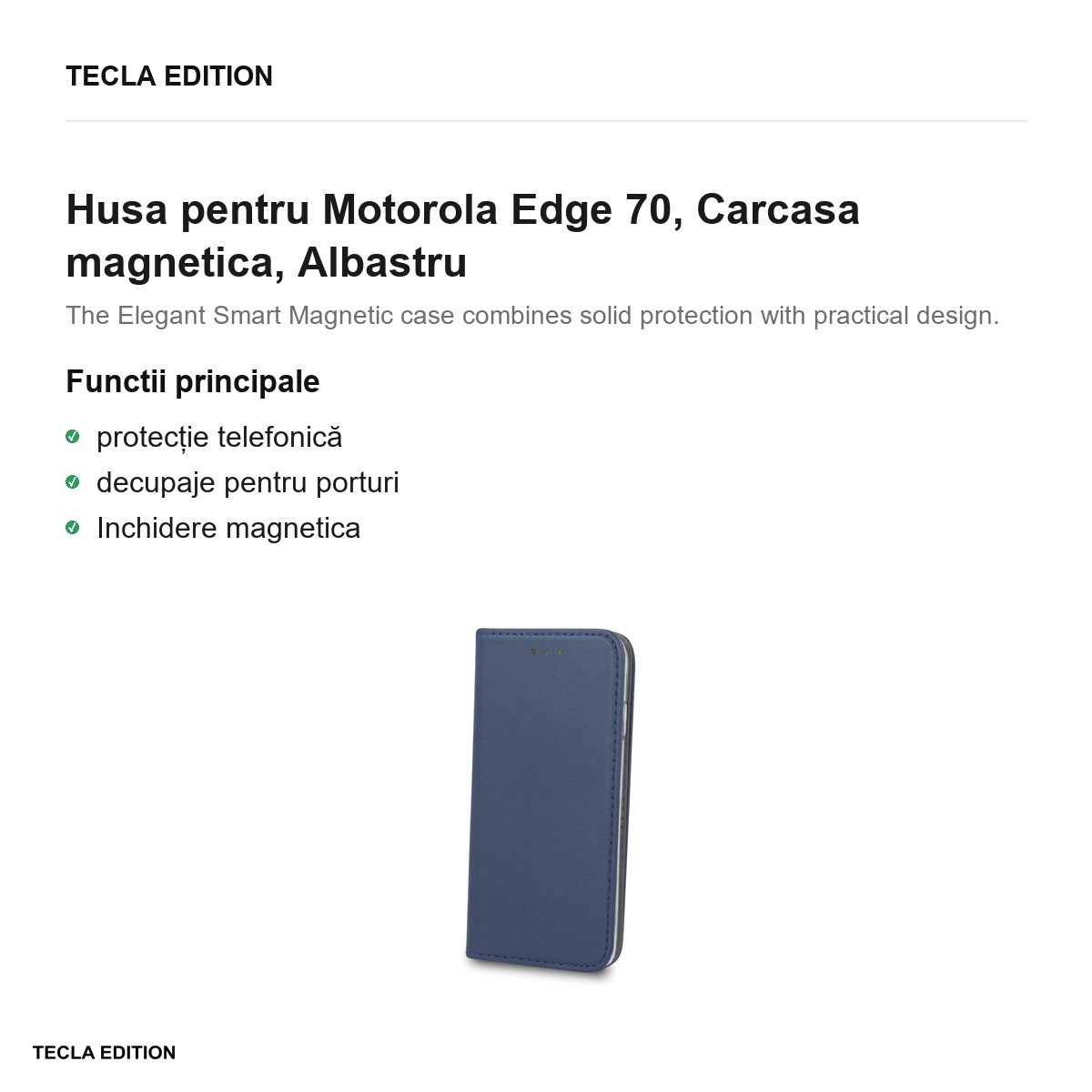 Husa Smart Magnetic pentru Motorola Edge 70, tip carte cu inchidere magnetica, Albastru [2]