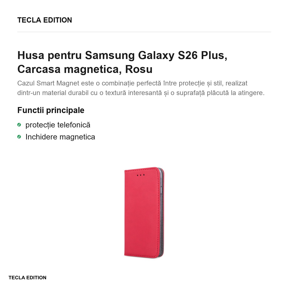 Husa Smart Magnet pentru Samsung Galaxy S26 Plus, tip carte cu inchidere magnetica, Rosu [2]