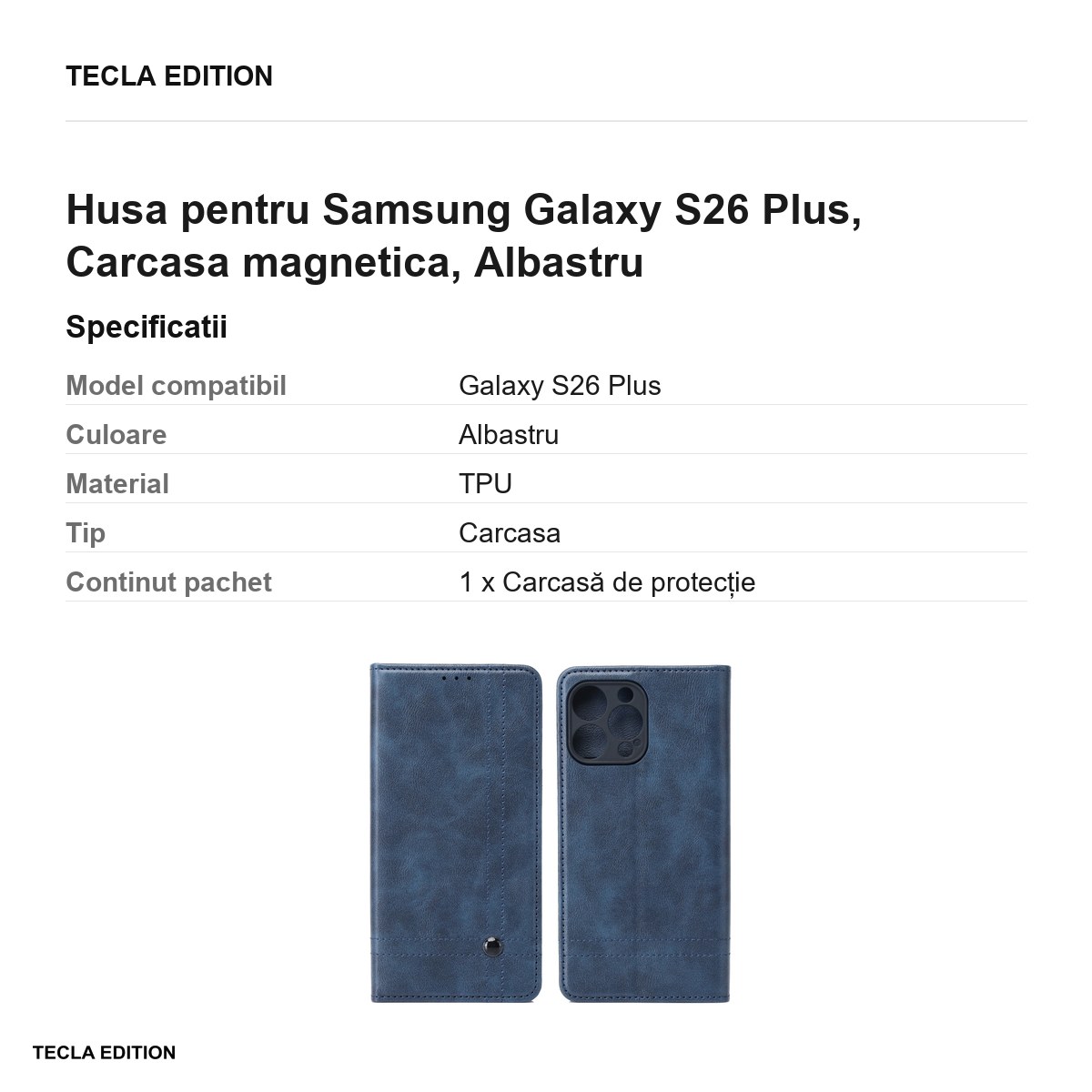 Husa Smart Seam pentru Samsung Galaxy S26 Plus, tip carte cu inchidere magnetica, Albastru [3]