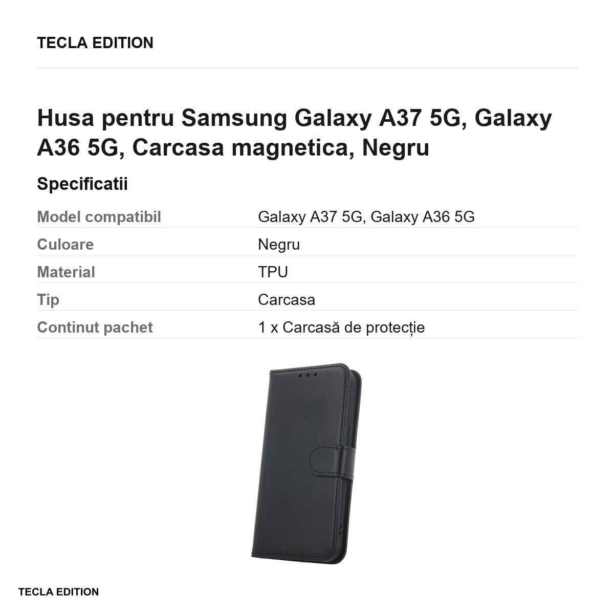 Husa Smart Classic pentru Samsung Galaxy A37 5G, Galaxy A36 5G, tip carte cu inchidere magnetica, Negru [3]