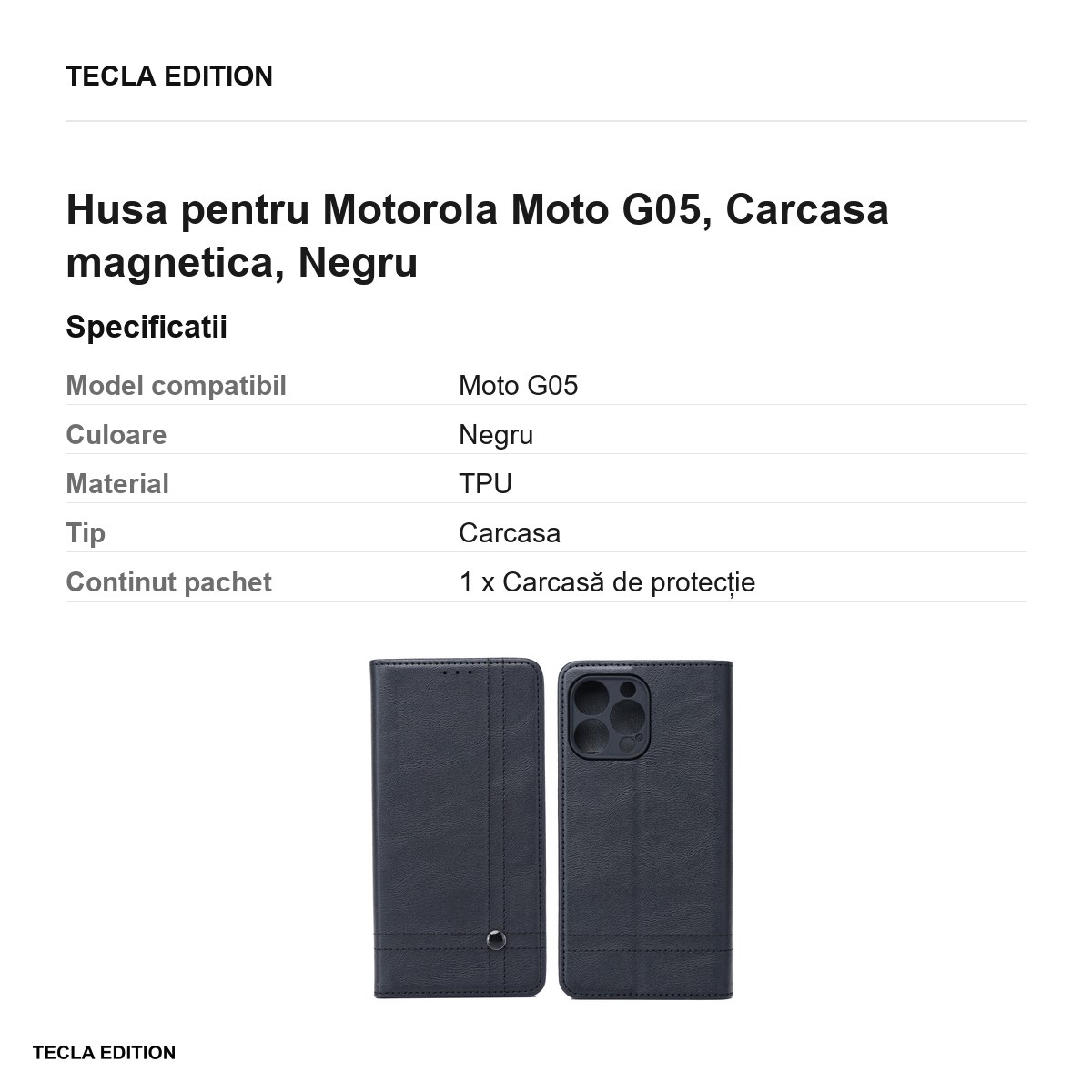 Husa Smart Seam pentru Motorola Moto G05, tip carte cu inchidere magnetica, Negru [3]