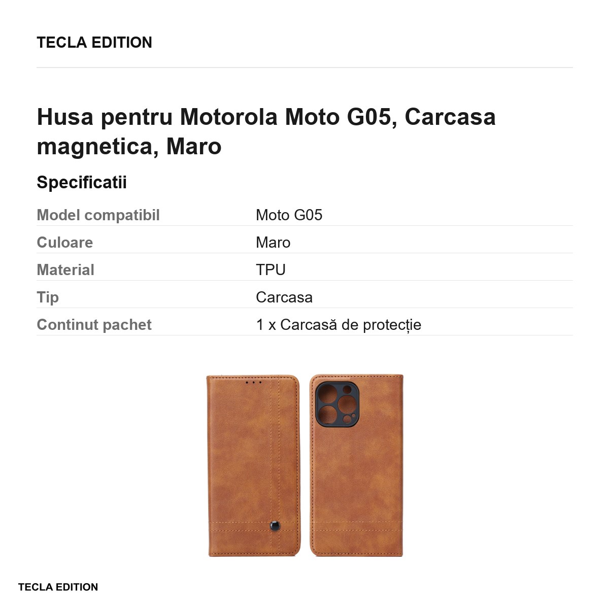 Husa Smart Seam pentru Motorola Moto G05, tip carte cu inchidere magnetica, Maro [3]