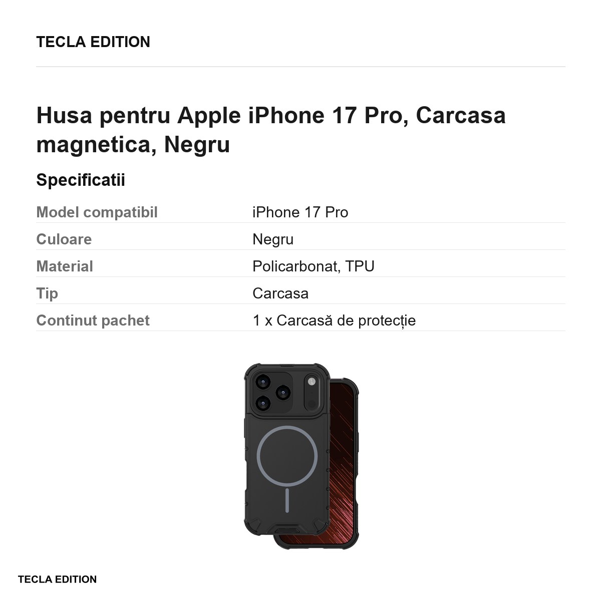 Husa Defender 2in1 Mag pentru Apple iPhone 17 Pro, Carcasa magnetica, Negru [3]