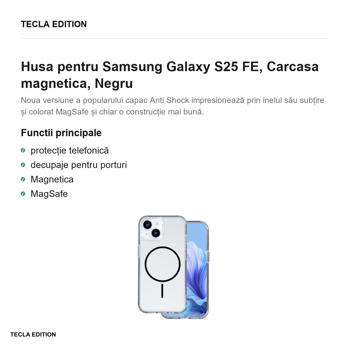 Husa Anti Shock Thin Mag pentru Samsung Galaxy S25 FE, Carcasa magnetica, Negru [2]
