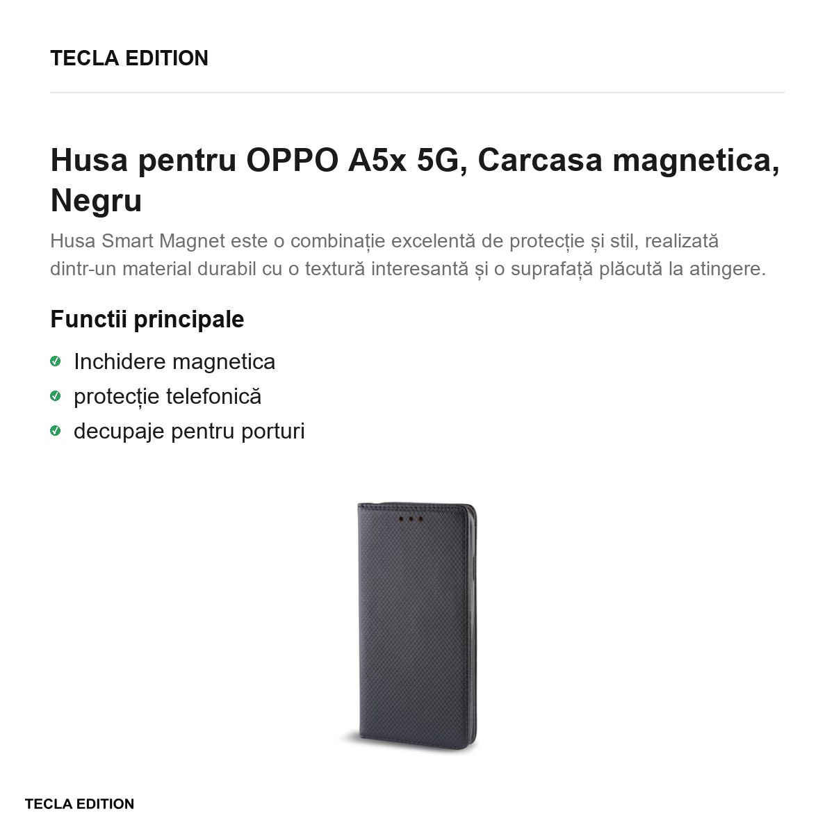 Husa Smart Magnet pentru OPPO A5x 5G, tip carte cu inchidere magnetica, Negru [2]