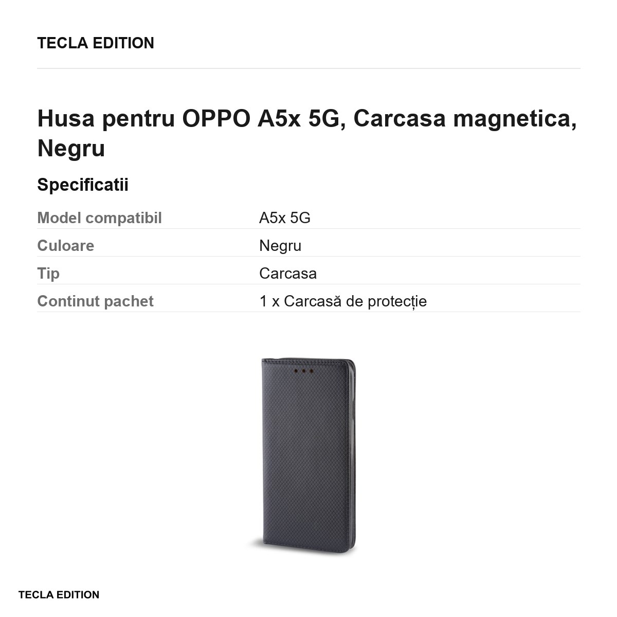 Husa Smart Magnet pentru OPPO A5x 5G, tip carte cu inchidere magnetica, Negru [3]