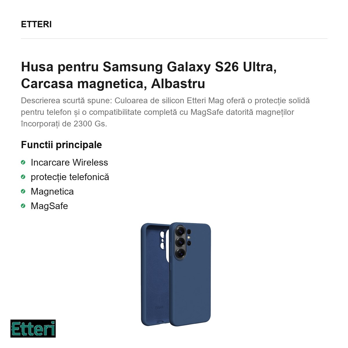 Husa Etteri Silicone Mag pentru Samsung Galaxy S26 Ultra, Carcasa magnetica, Albastru [2]