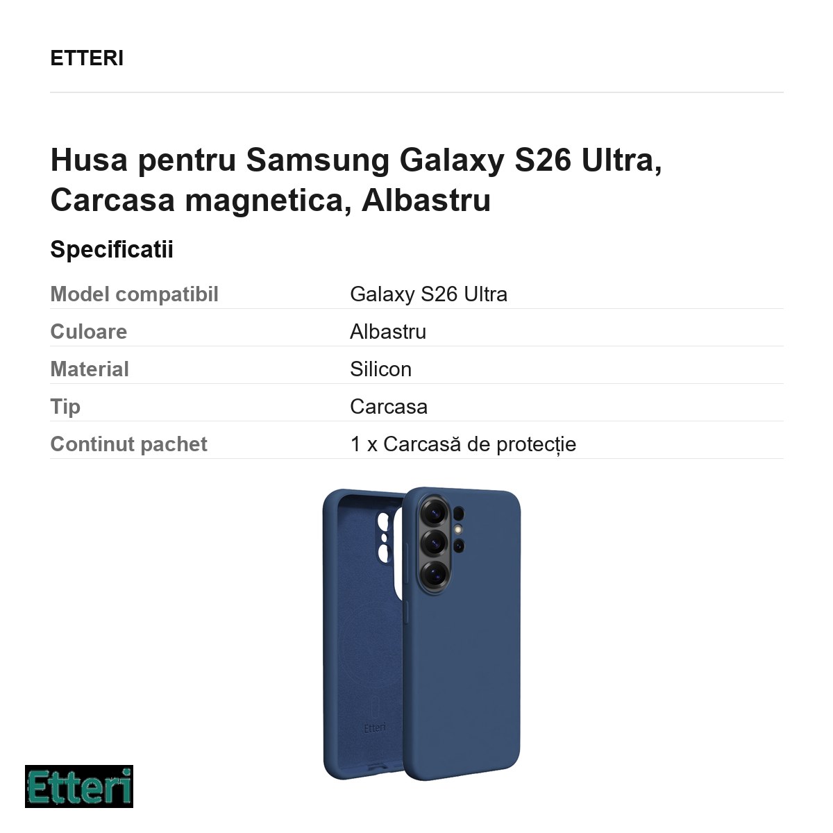 Husa Etteri Silicone Mag pentru Samsung Galaxy S26 Ultra, Carcasa magnetica, Albastru [3]