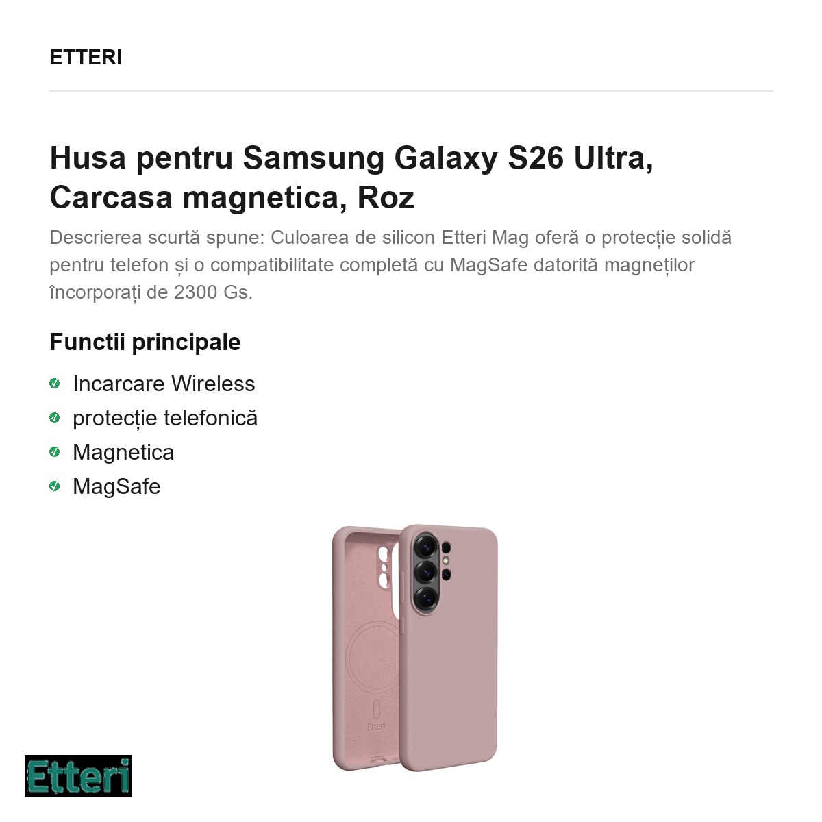 Husa Etteri Silicone Mag pentru Samsung Galaxy S26 Ultra, Carcasa magnetica, Roz [2]