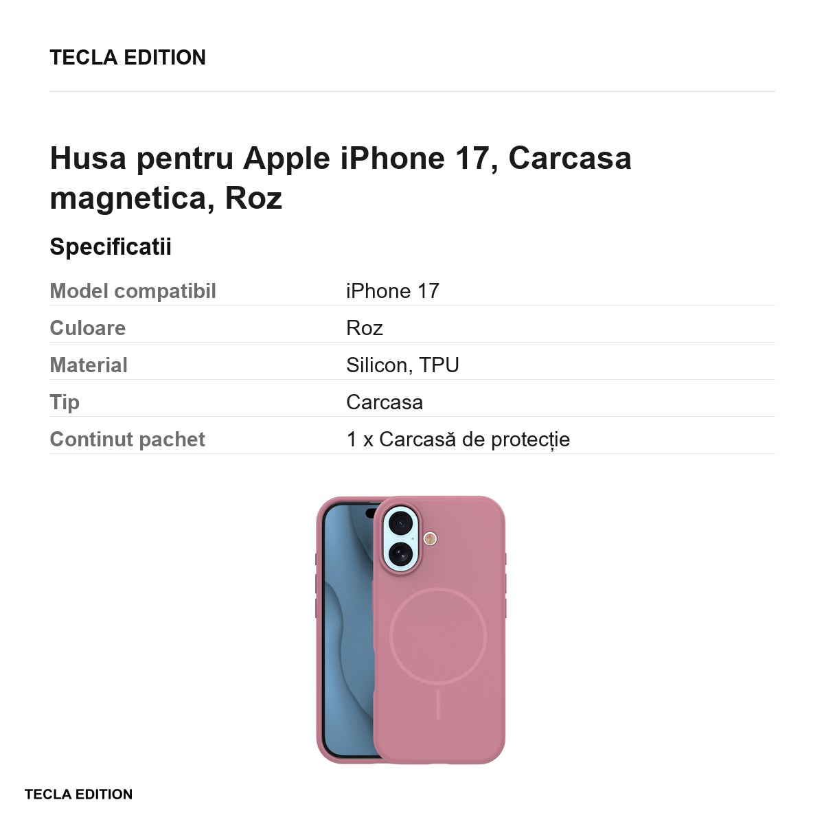 Husa Silicone Thin Mag pentru Apple iPhone 17, Carcasa magnetica, Roz [3]