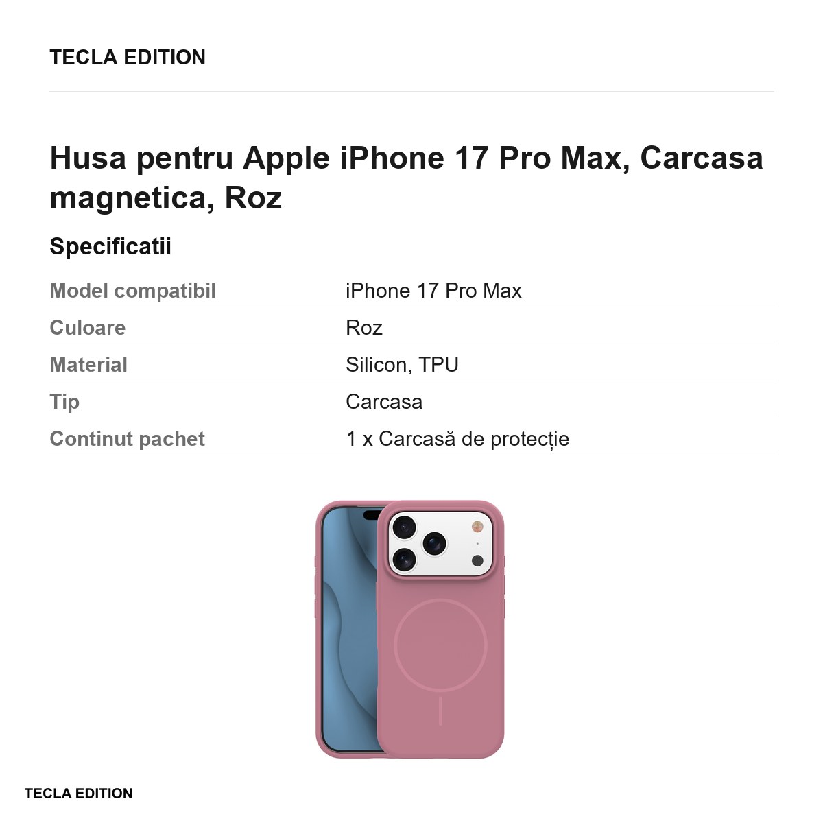 Husa Silicone Thin Mag pentru Apple iPhone 17 Pro Max, Carcasa magnetica, Roz [3]