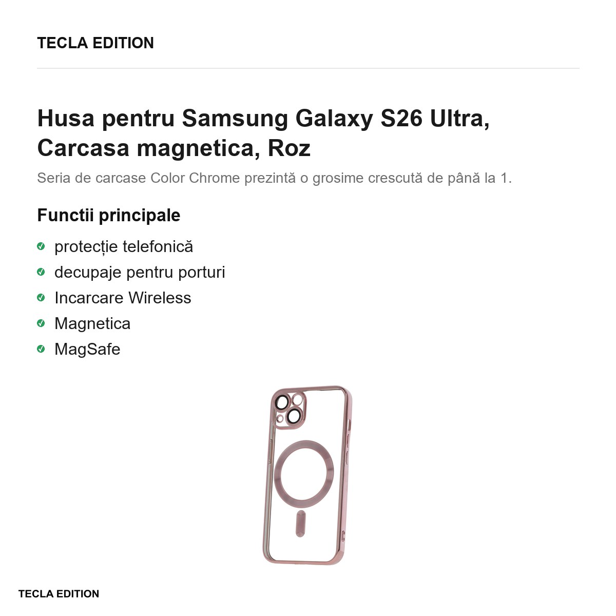 Husa Color Chrome Mag rose pentru Samsung Galaxy S26 Ultra, Carcasa magnetica, Rose Gold Metallic [2]