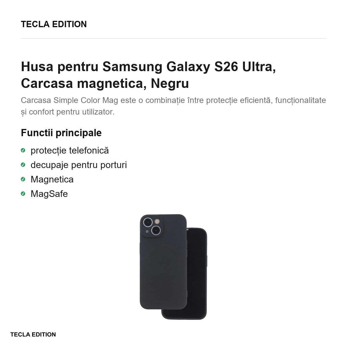 Husa Simple Color Mag pentru Samsung Galaxy S26 Ultra, Carcasa magnetica, Negru [2]