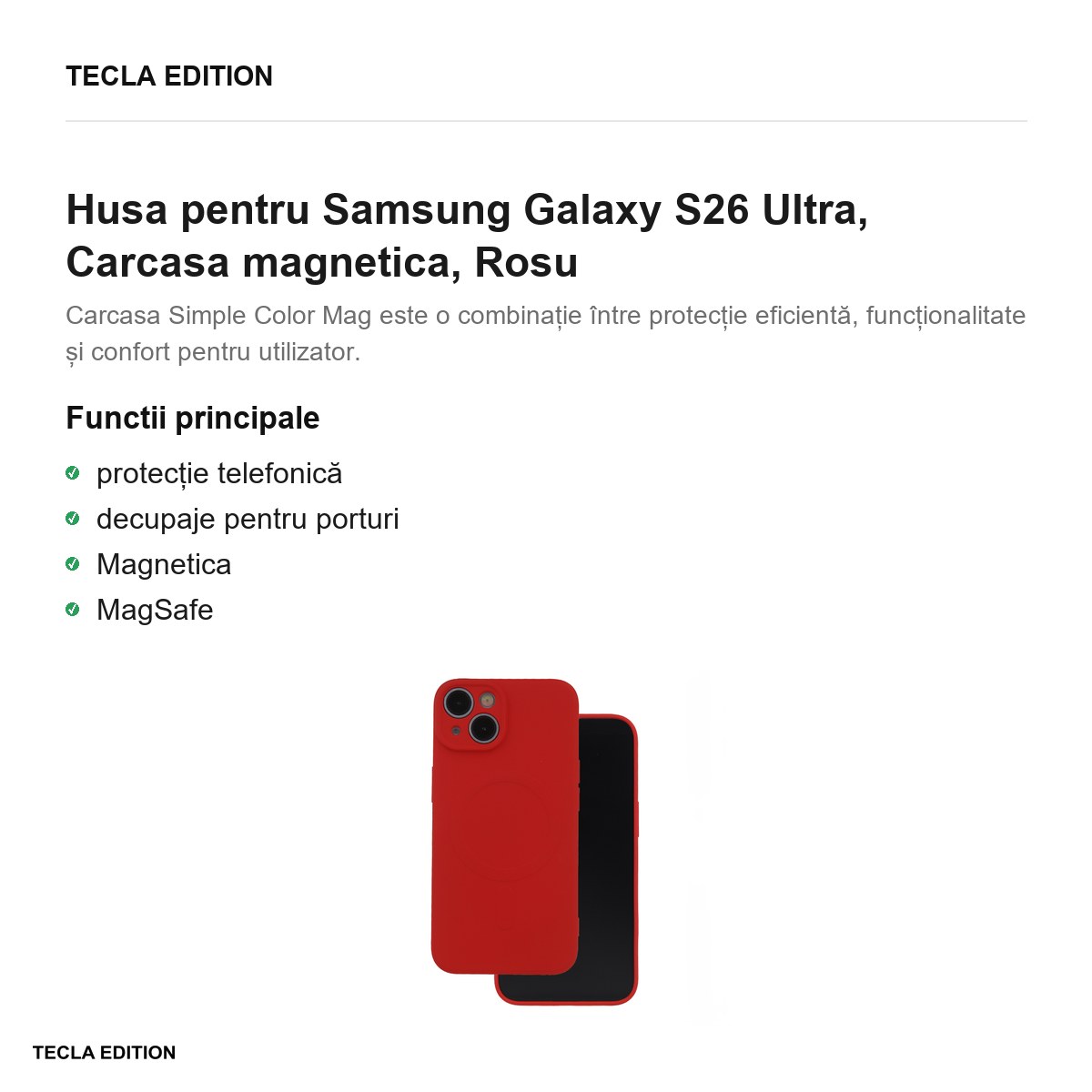 Husa Simple Color Mag pentru Samsung Galaxy S26 Ultra, Carcasa magnetica, Rosu [2]