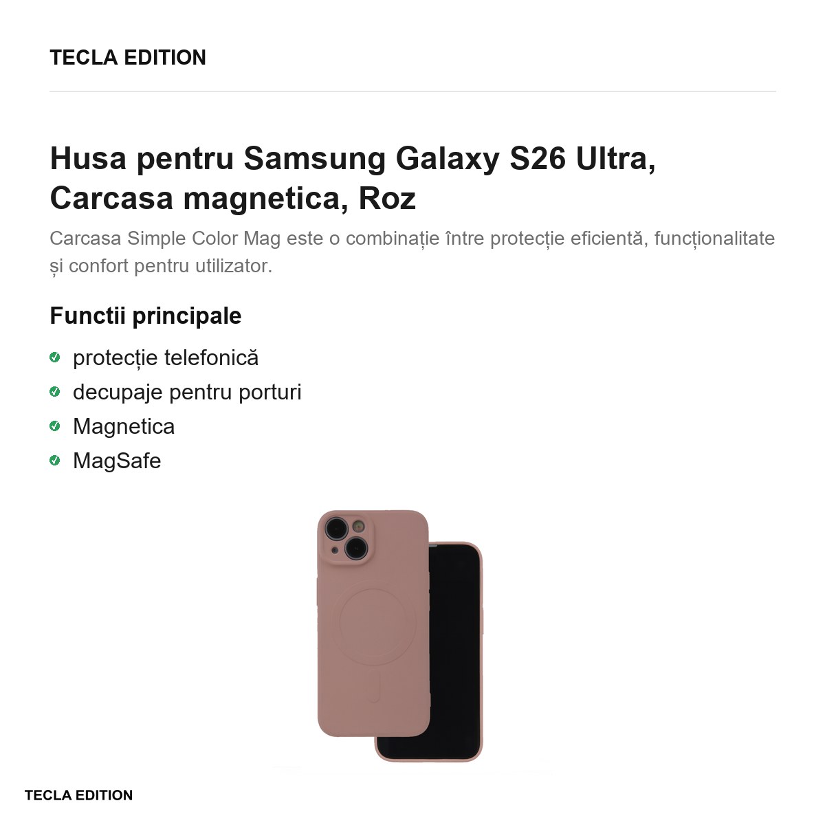 Husa Simple Color Mag pentru Samsung Galaxy S26 Ultra, Carcasa magnetica, Roz [2]