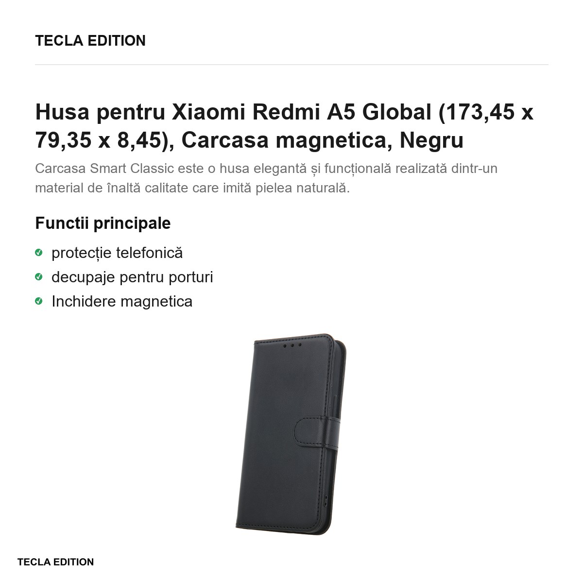 Husa Smart Classic pentru Xiaomi Redmi A5 Global, tip carte cu inchidere magnetica, Negru [2]