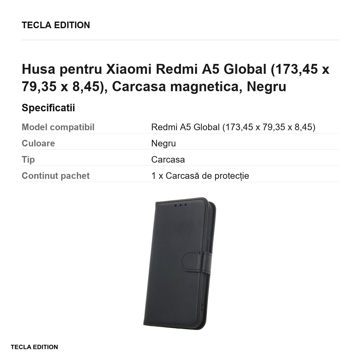Husa Smart Classic pentru Xiaomi Redmi A5 Global, tip carte cu inchidere magnetica, Negru [3]