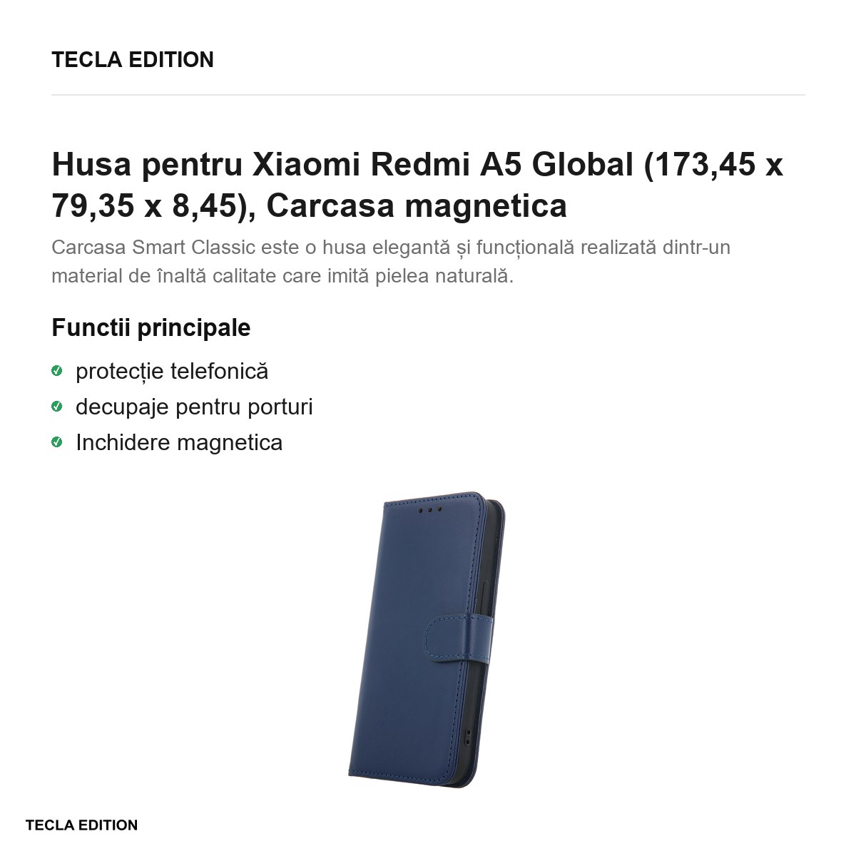 Husa Smart Classic pentru Xiaomi Redmi A5 Global, tip carte cu inchidere magnetica, Albastru [2]