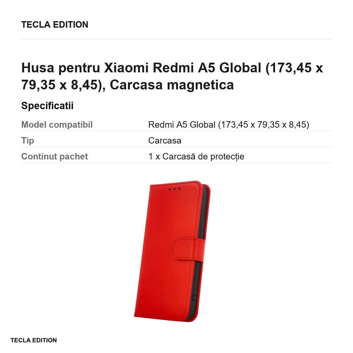 Husa Smart Classic pentru Xiaomi Redmi A5 Global, tip carte cu inchidere magnetica, Rosu [3]