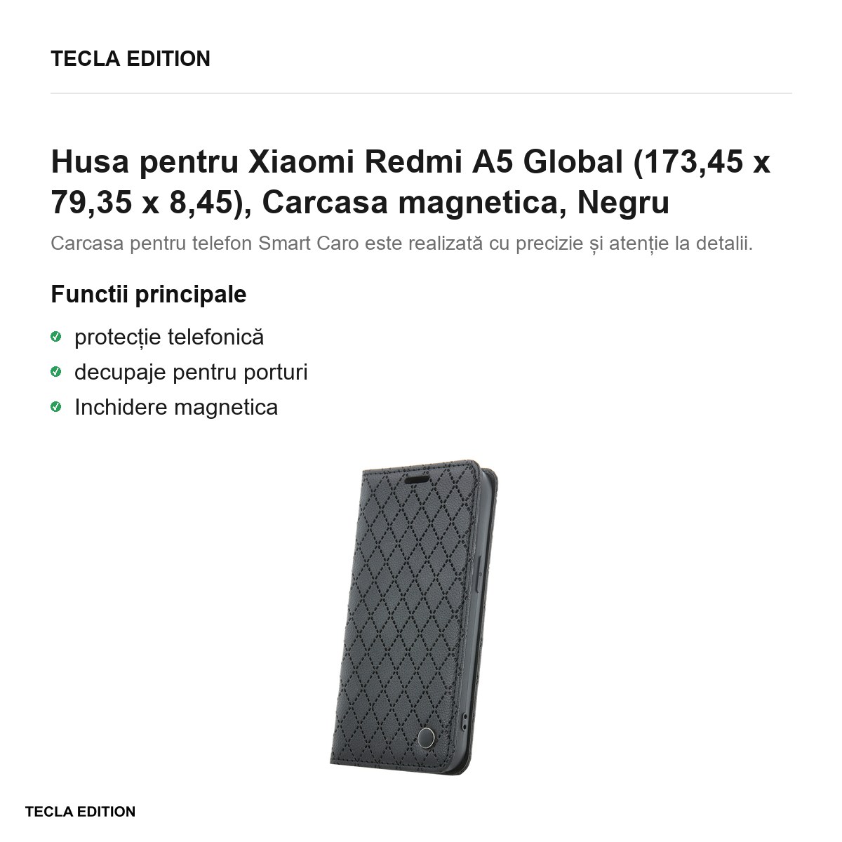 Husa Smart Caro pentru Xiaomi Redmi A5 Global, tip carte cu inchidere magnetica, Negru [2]
