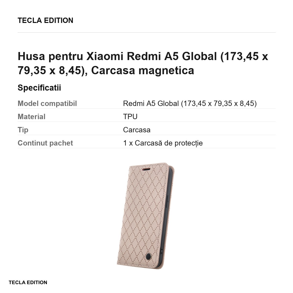 Husa Smart Caro pentru Xiaomi Redmi A5 Global, tip carte cu inchidere magnetica, Bej [3]