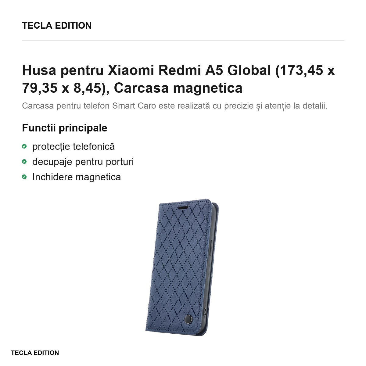 Husa Smart Caro pentru Xiaomi Redmi A5 Global, tip carte cu inchidere magnetica, Albastru [2]