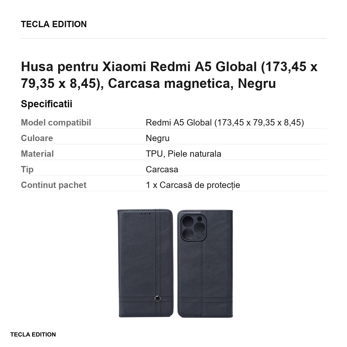 Husa Smart Seam pentru Xiaomi Redmi A5 Global, tip carte cu inchidere magnetica, Negru [3]