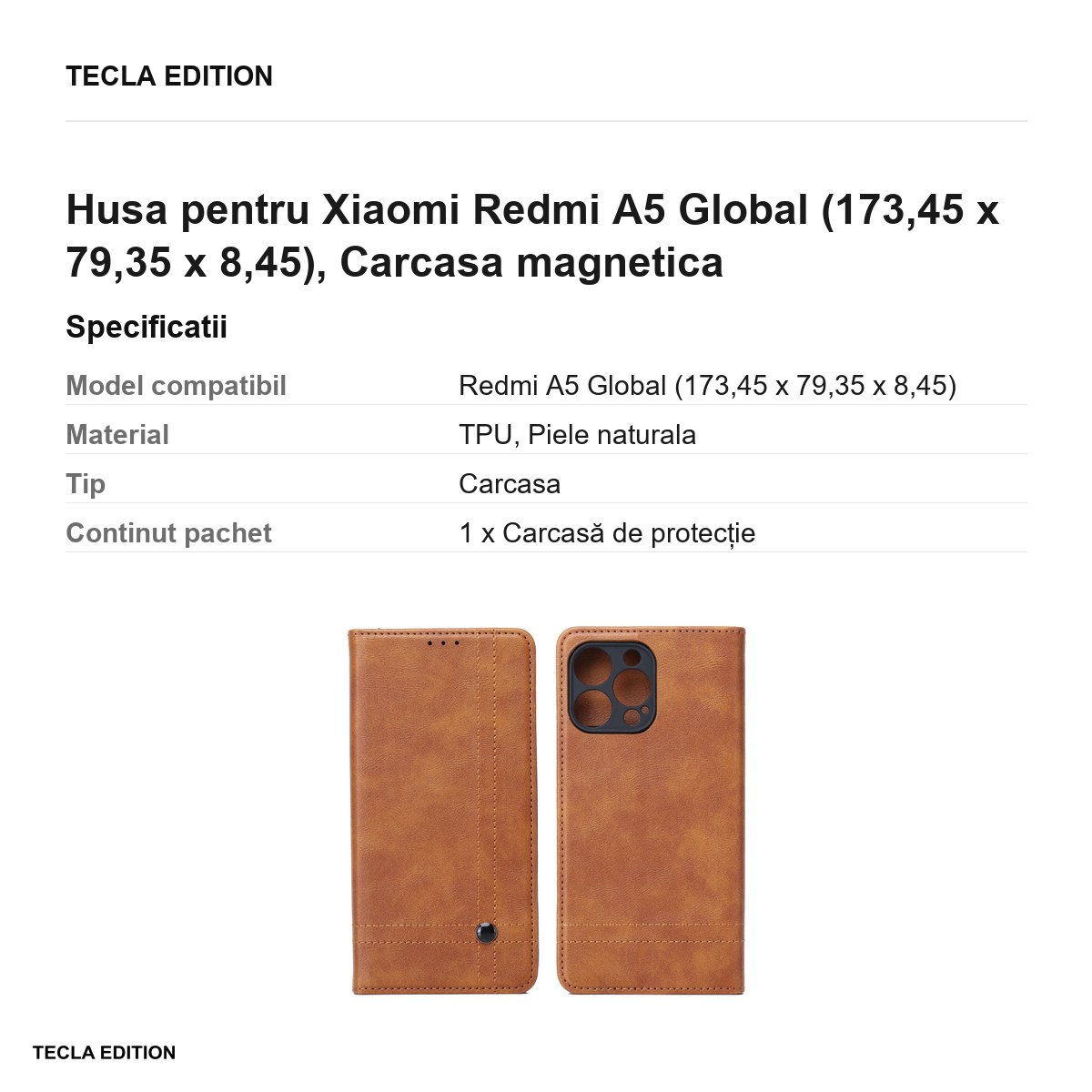 Husa Smart Seam pentru Xiaomi Redmi A5 Global, tip carte cu inchidere magnetica, Maro [3]