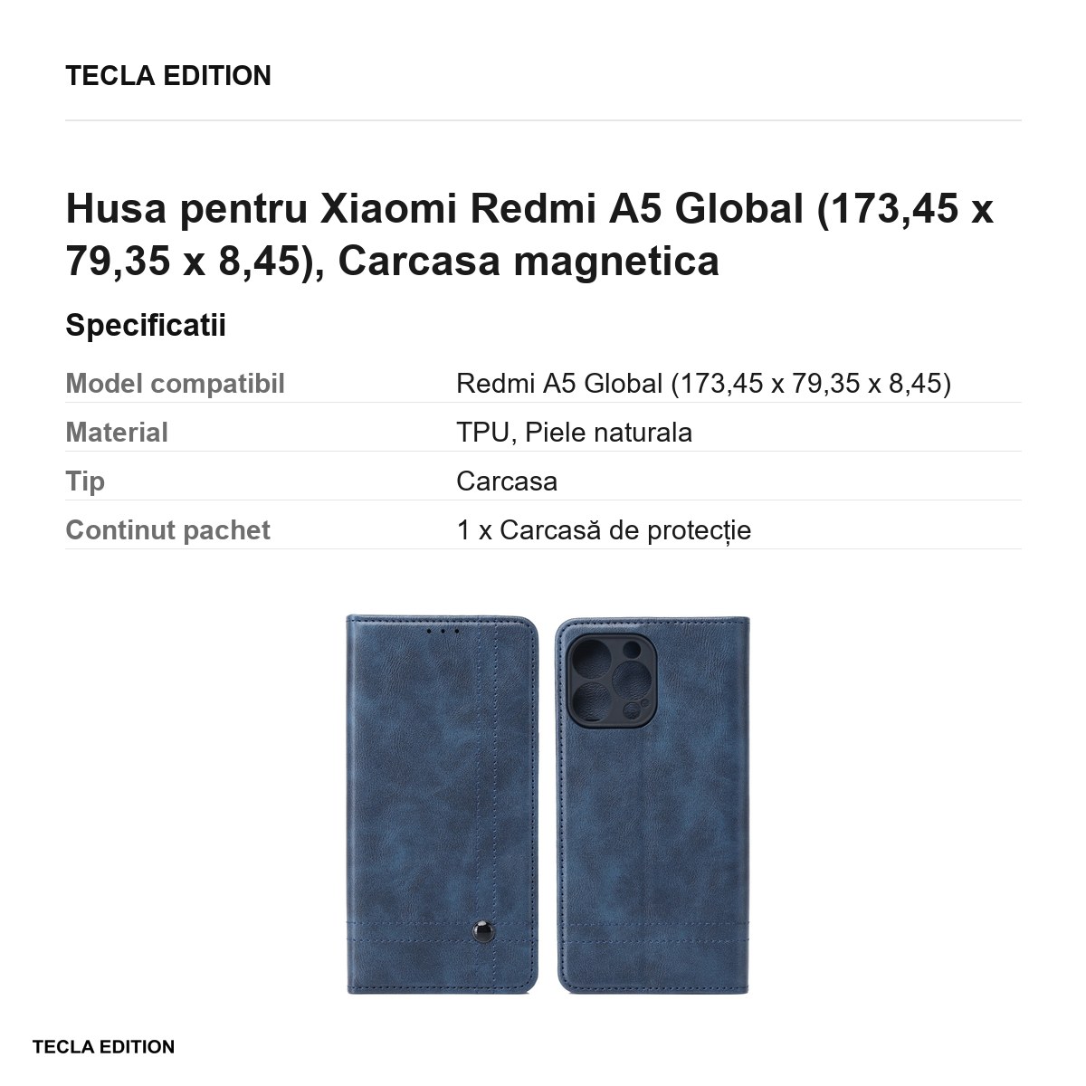 Husa Smart Seam pentru Xiaomi Redmi A5 Global, tip carte cu inchidere magnetica, Albastru [3]