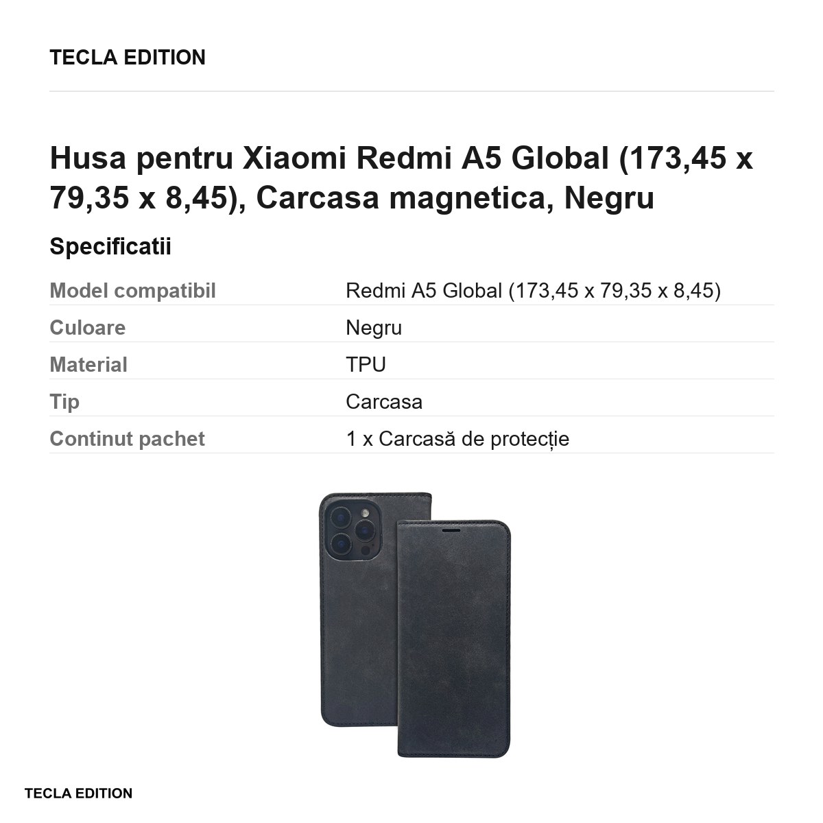 Husa Smart Suede pentru Xiaomi Redmi A5 Global, tip carte cu inchidere magnetica, Negru [3]