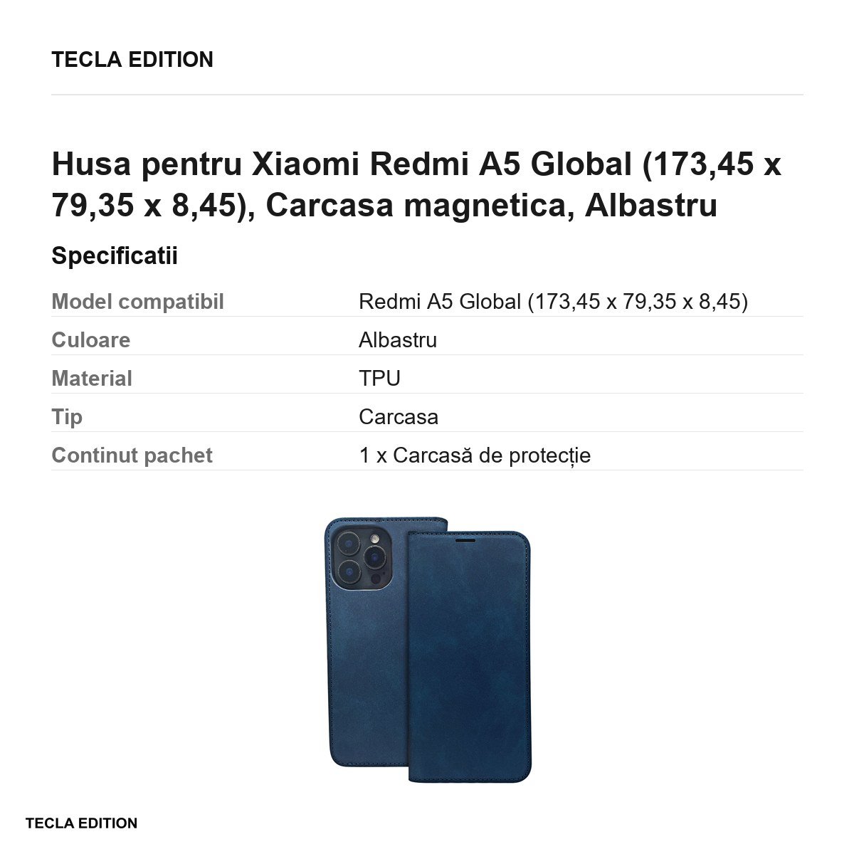 Husa Smart Suede pentru Xiaomi Redmi A5 Global, tip carte cu inchidere magnetica, Albastru [3]