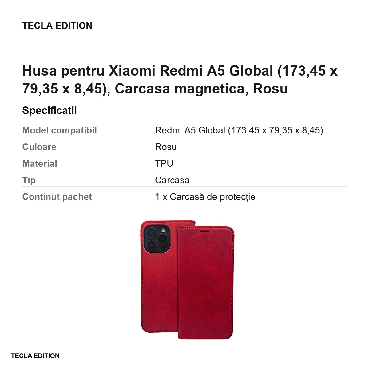 Husa Smart Suede pentru Xiaomi Redmi A5 Global, tip carte cu inchidere magnetica, Rosu [3]