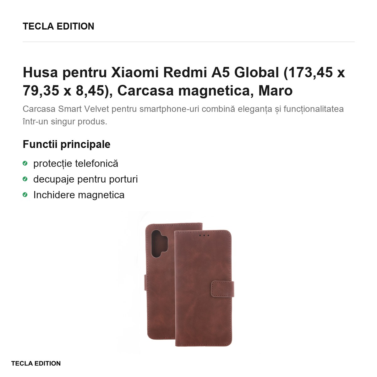 Husa Smart Velvet pentru Xiaomi Redmi A5 Global, tip carte cu inchidere magnetica, Maro [2]