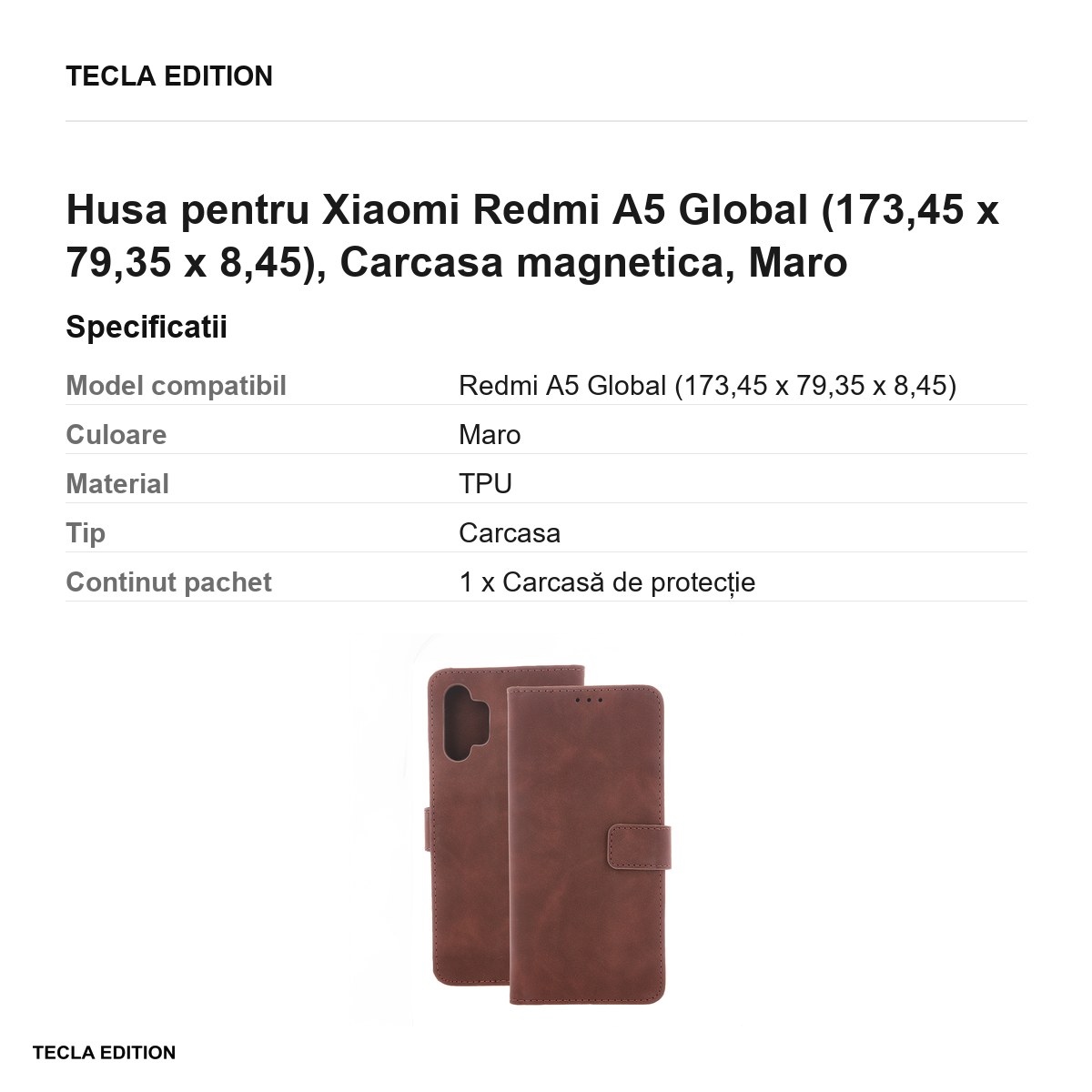 Husa Smart Velvet pentru Xiaomi Redmi A5 Global, tip carte cu inchidere magnetica, Maro [3]