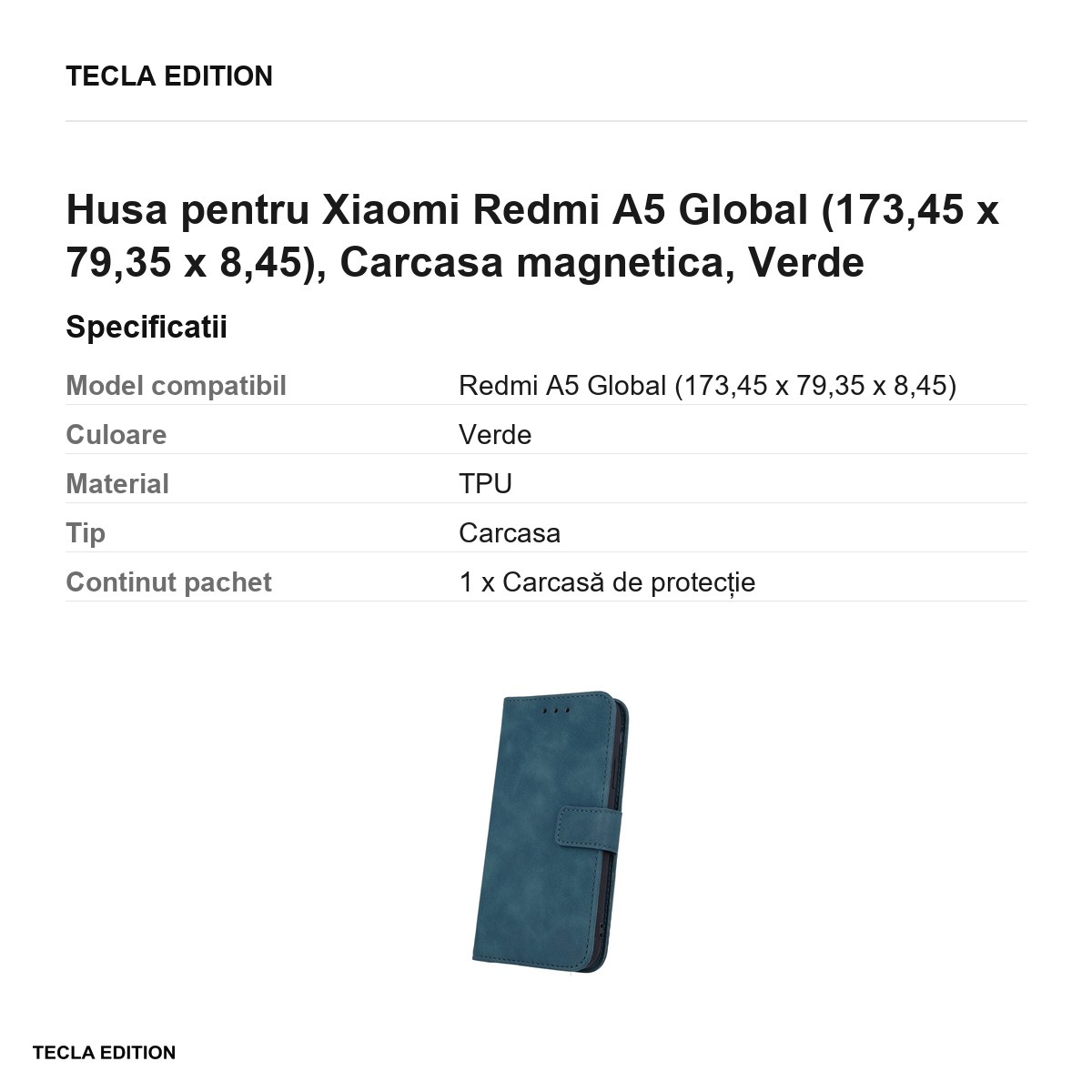 Husa Smart Velvet pentru Xiaomi Redmi A5 Global, tip carte cu inchidere magnetica, Verde [3]