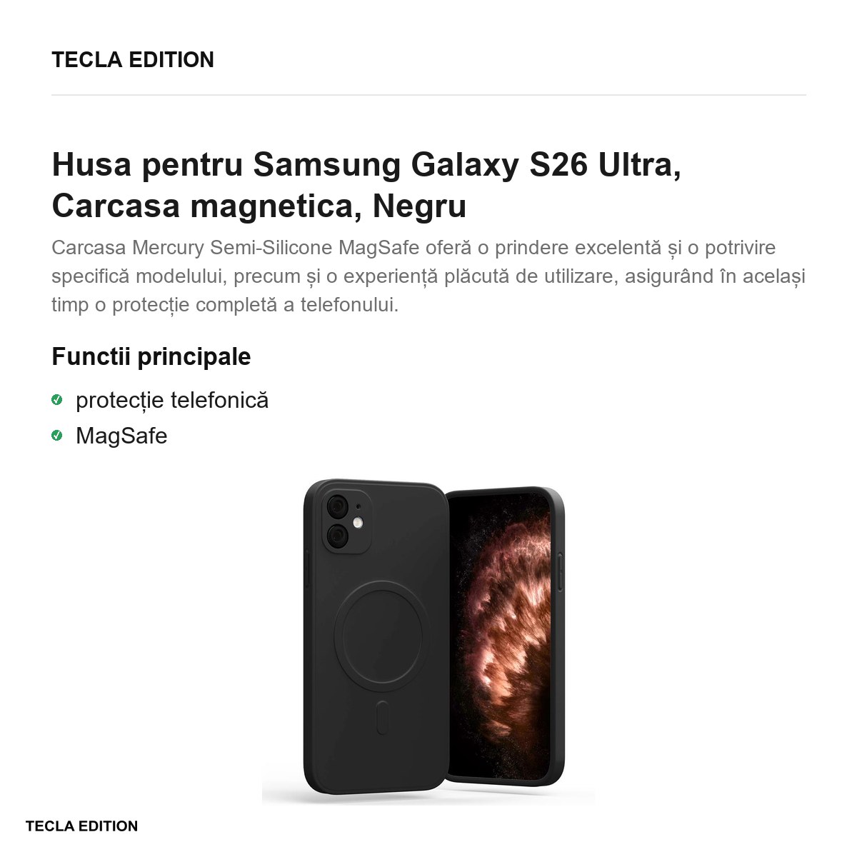 Husa Mercury Semi-Silicon pentru Samsung Galaxy S26 Ultra, Carcasa magnetica, Negru [2]