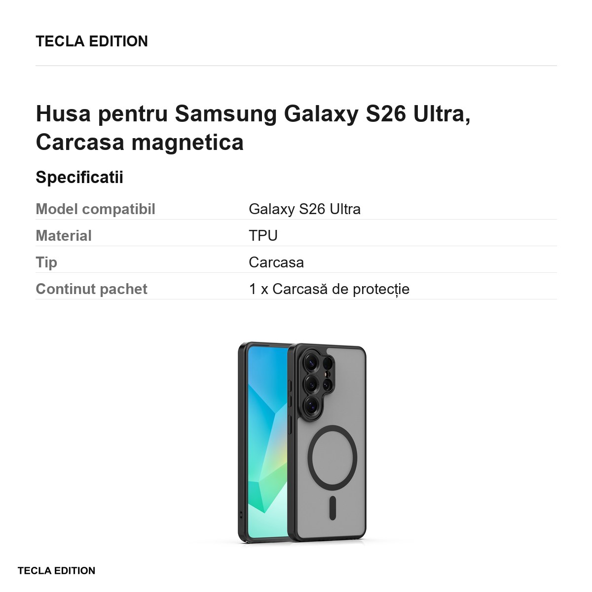 Husa Mag Matt pentru Samsung Galaxy S26 Ultra, Carcasa magnetica, Negru [3]