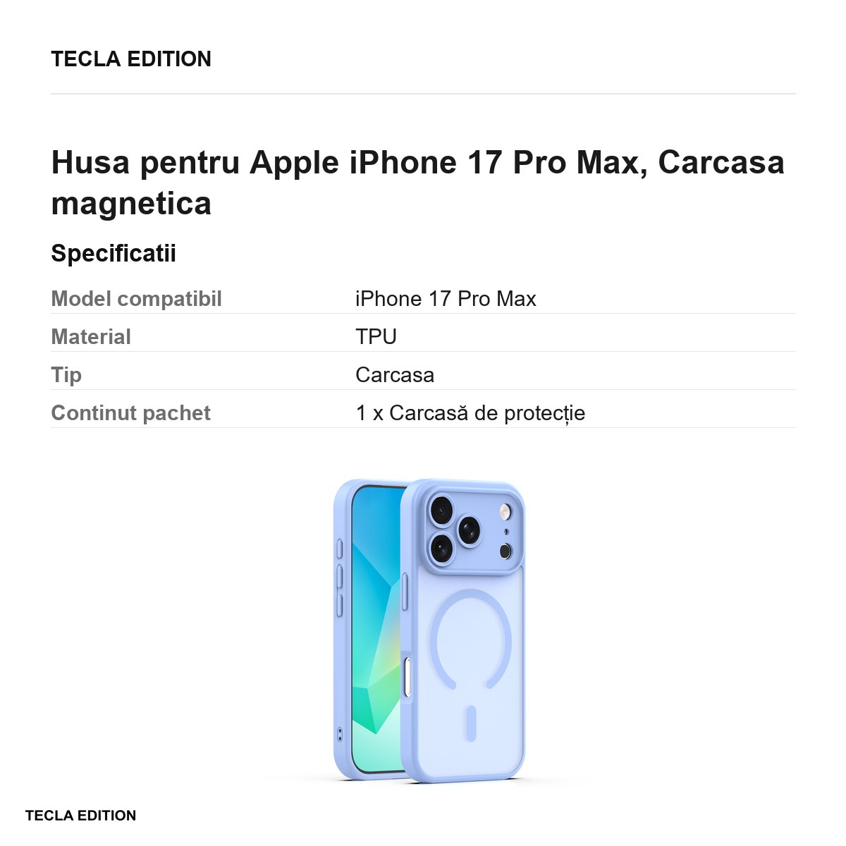 Husa Mag Matt pentru Apple iPhone 17 Pro Max, Carcasa magnetica, Albastru deschis [3]
