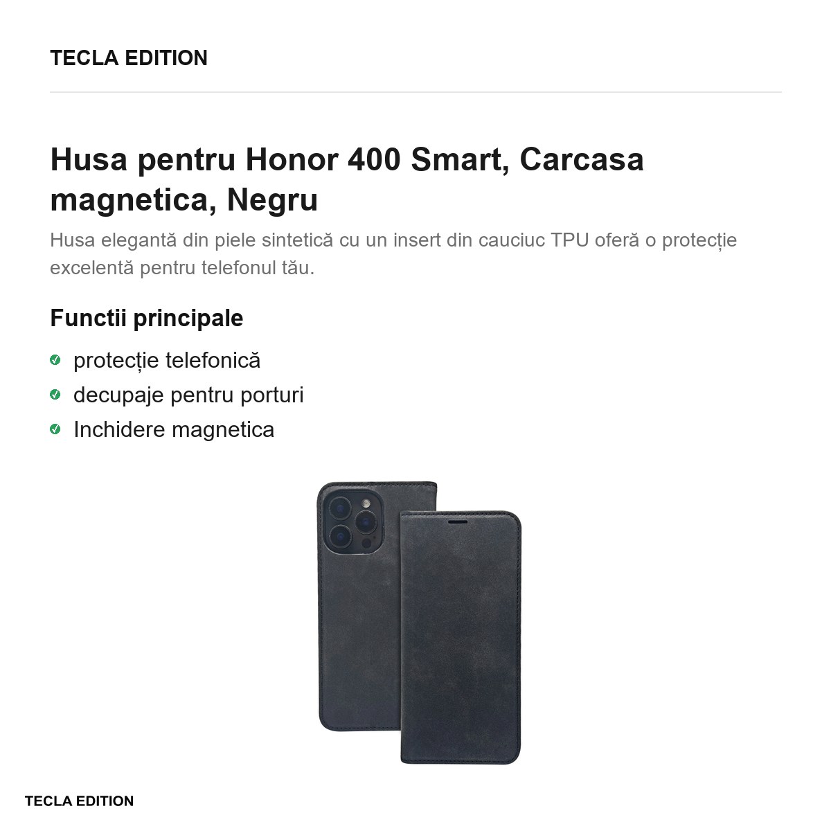 Husa Smart Suede pentru Honor 400 Smart, tip carte cu inchidere magnetica, Negru [2]