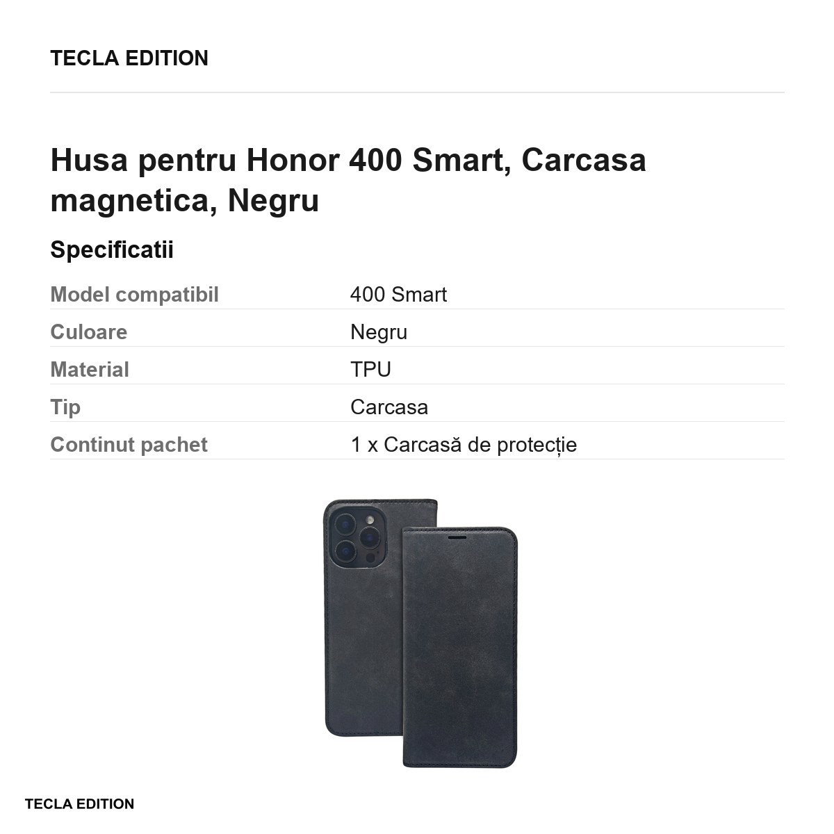 Husa Smart Suede pentru Honor 400 Smart, tip carte cu inchidere magnetica, Negru [3]