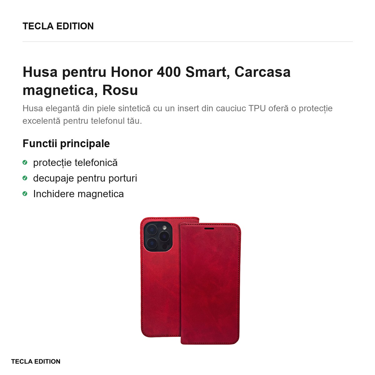 Husa Smart Suede pentru Honor 400 Smart, tip carte cu inchidere magnetica, Rosu [2]