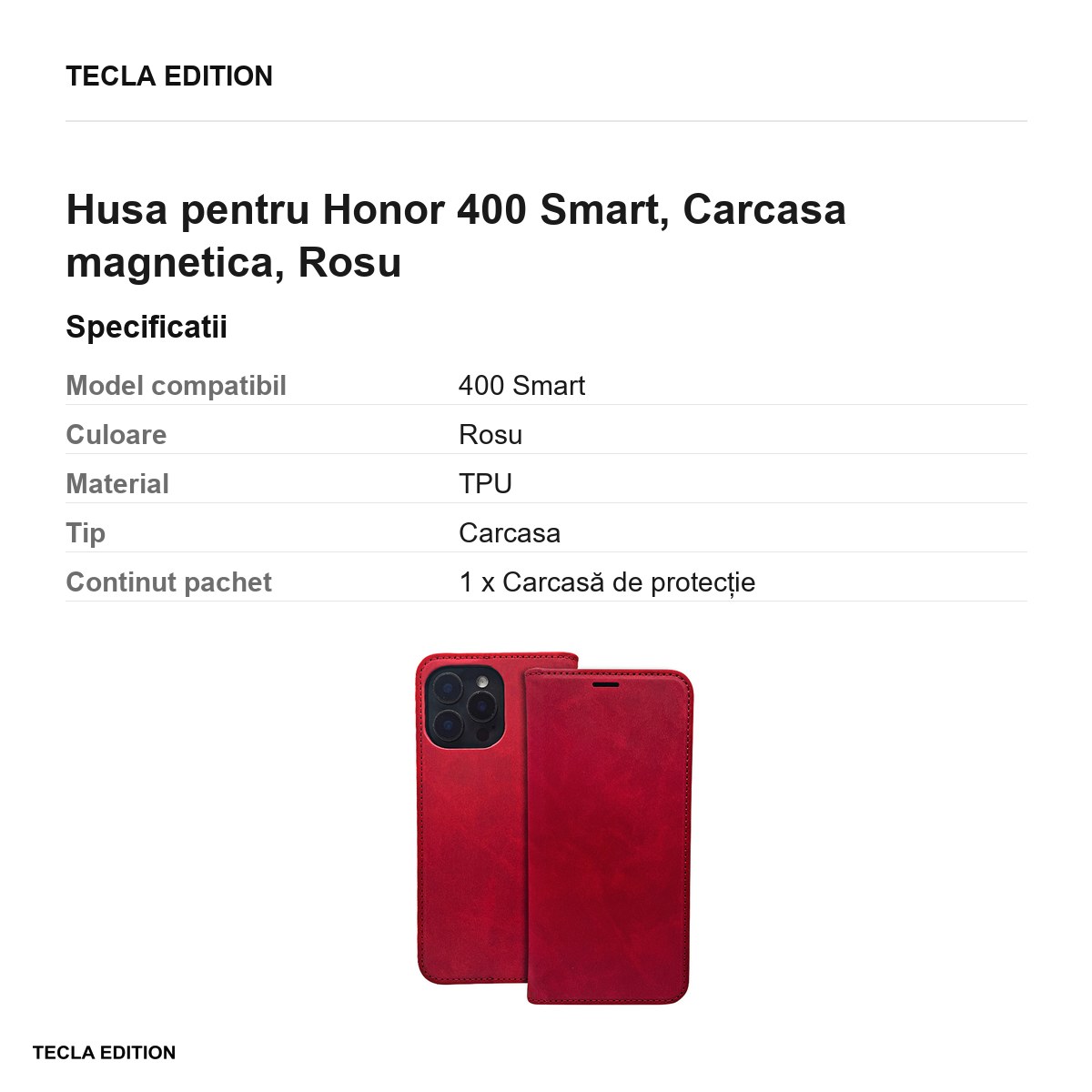 Husa Smart Suede pentru Honor 400 Smart, tip carte cu inchidere magnetica, Rosu [3]