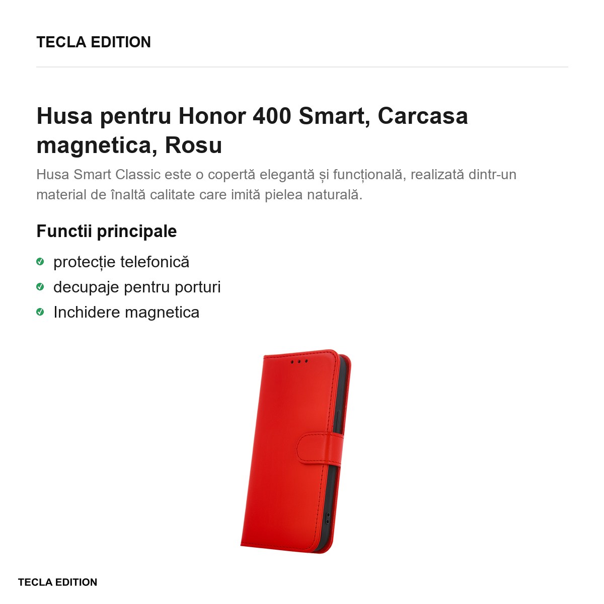 Husa Smart Classic pentru Honor 400 Smart, tip carte cu inchidere magnetica, Rosu [2]