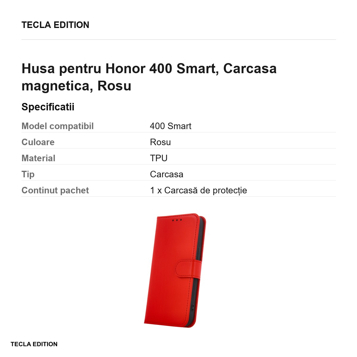 Husa Smart Classic pentru Honor 400 Smart, tip carte cu inchidere magnetica, Rosu [3]
