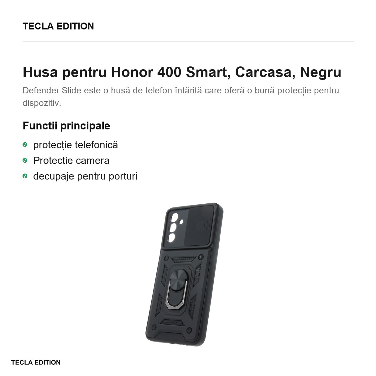 Husa Defender Slide pentru Honor 400 Smart, Carcasa, Negru [2]