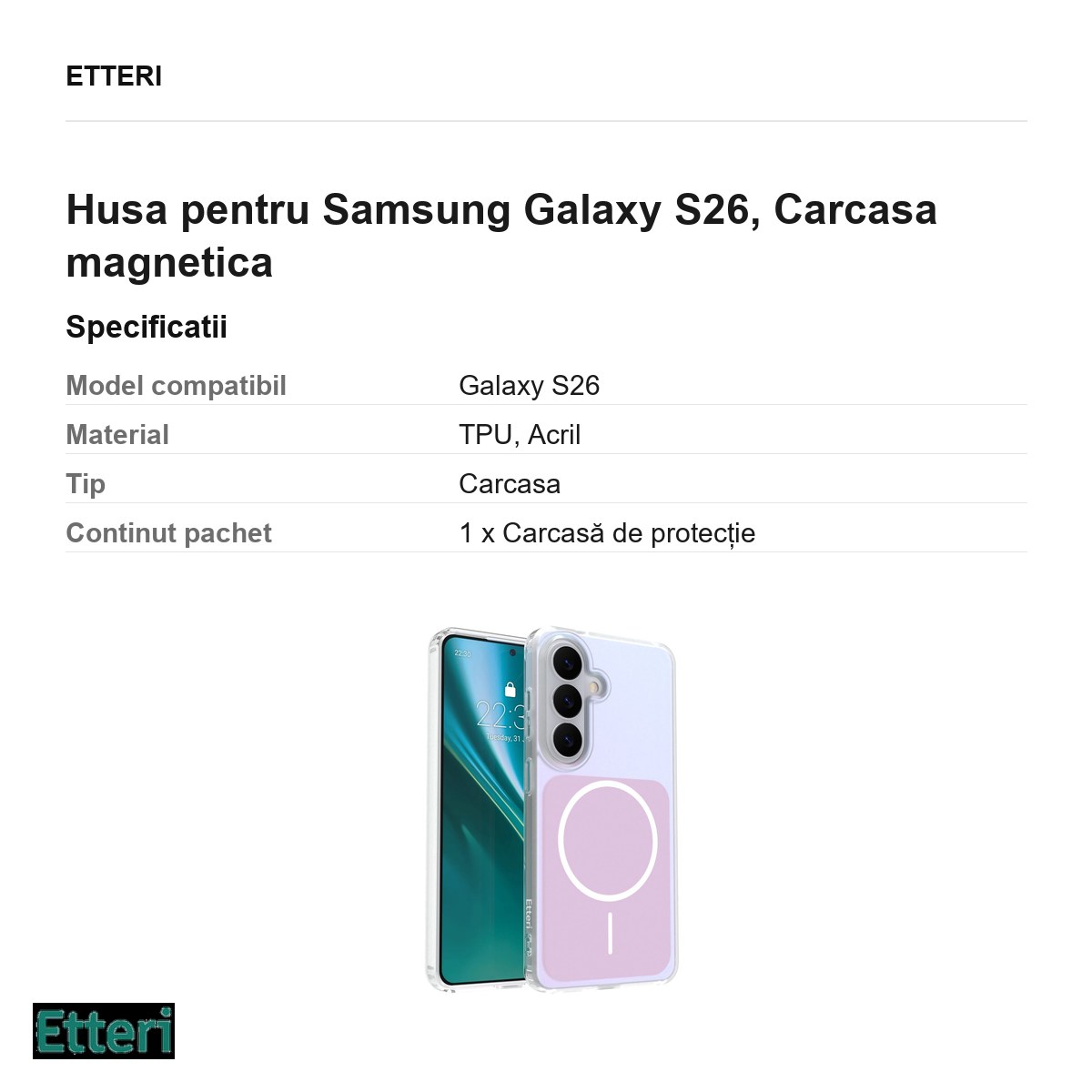 Husa Etteri Hidden Pearl pentru Samsung Galaxy S26, Carcasa magnetica, Roz [3]