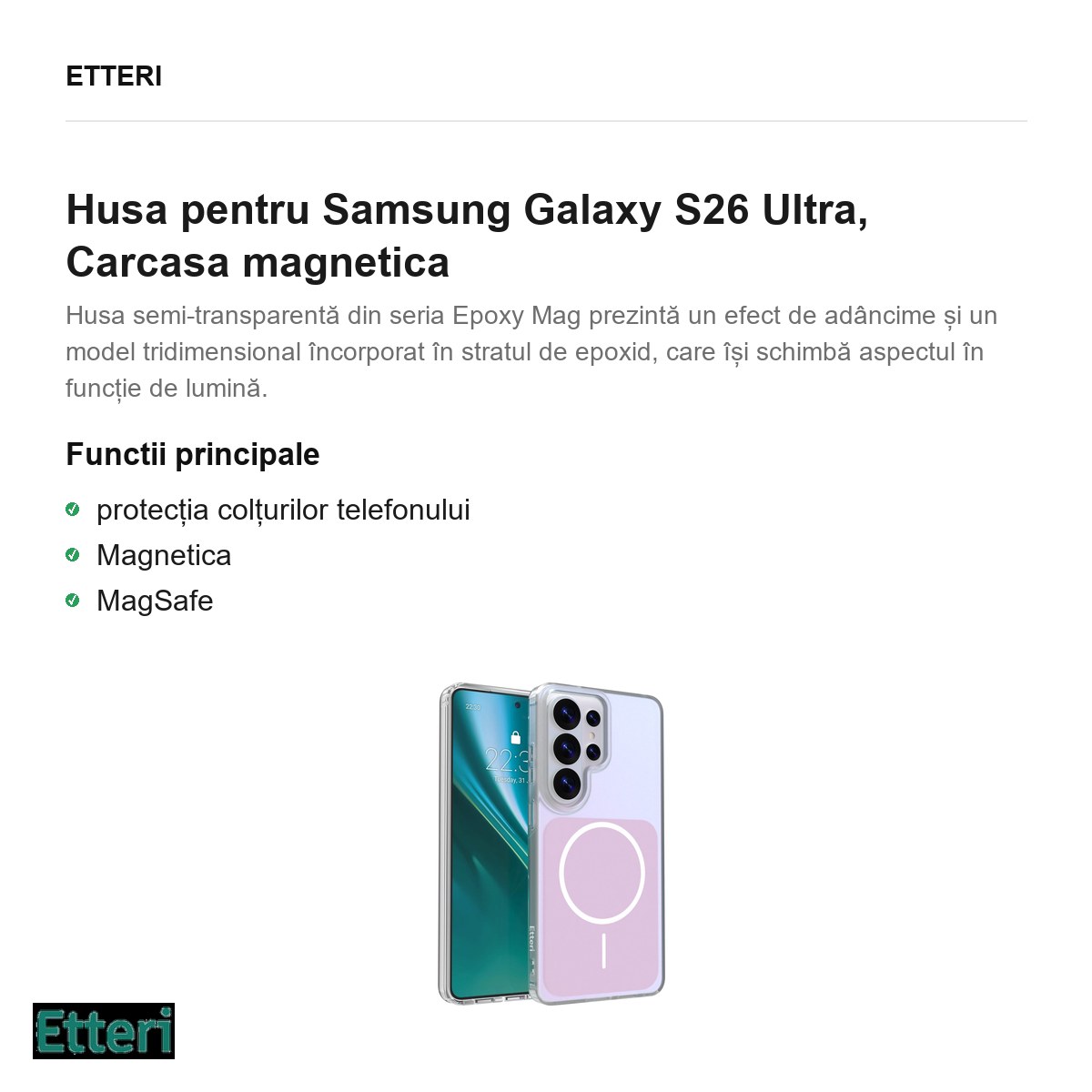 Husa Etteri Hidden Pearl pentru Samsung Galaxy S26 Ultra, Carcasa magnetica, Roz [2]
