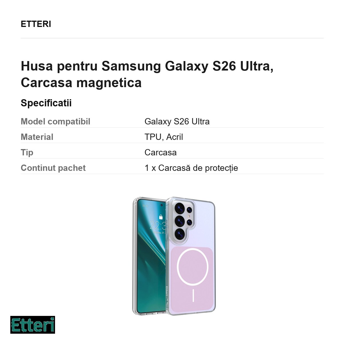 Husa Etteri Hidden Pearl pentru Samsung Galaxy S26 Ultra, Carcasa magnetica, Roz [3]