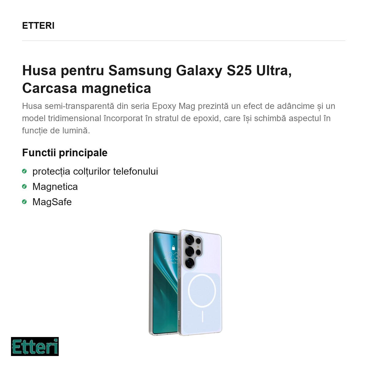 Husa Etteri Hidden Pearl pentru Samsung Galaxy S25 Ultra, Carcasa magnetica, Albastru deschis [2]