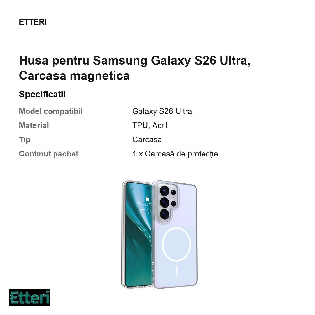 Husa Etteri Hidden Pearl pentru Samsung Galaxy S26 Ultra, Carcasa magnetica, Albastru deschis [3]